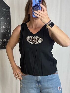 Black Sleeveless Tank with Decorative Cutout Accent